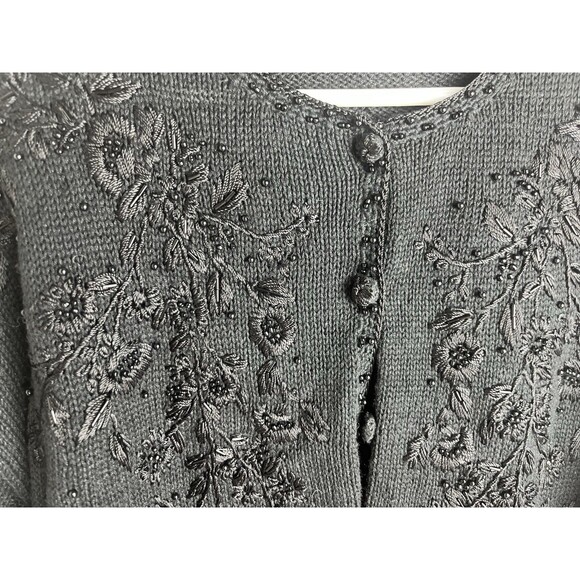 Vtg Tiara International Women’s Black Embroidered Ramie Cotton Knit Cardigan L - Picture 3 of 5